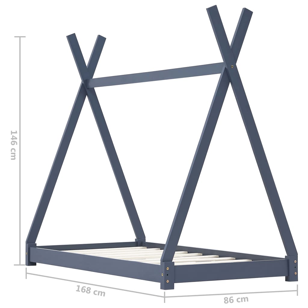 Kinderbedframe massief grenenhout grijs 80x160 cm
