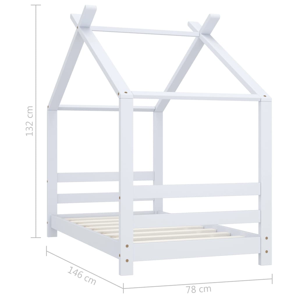 Kinderbedframe massief grenenhout wit 70x140 cm