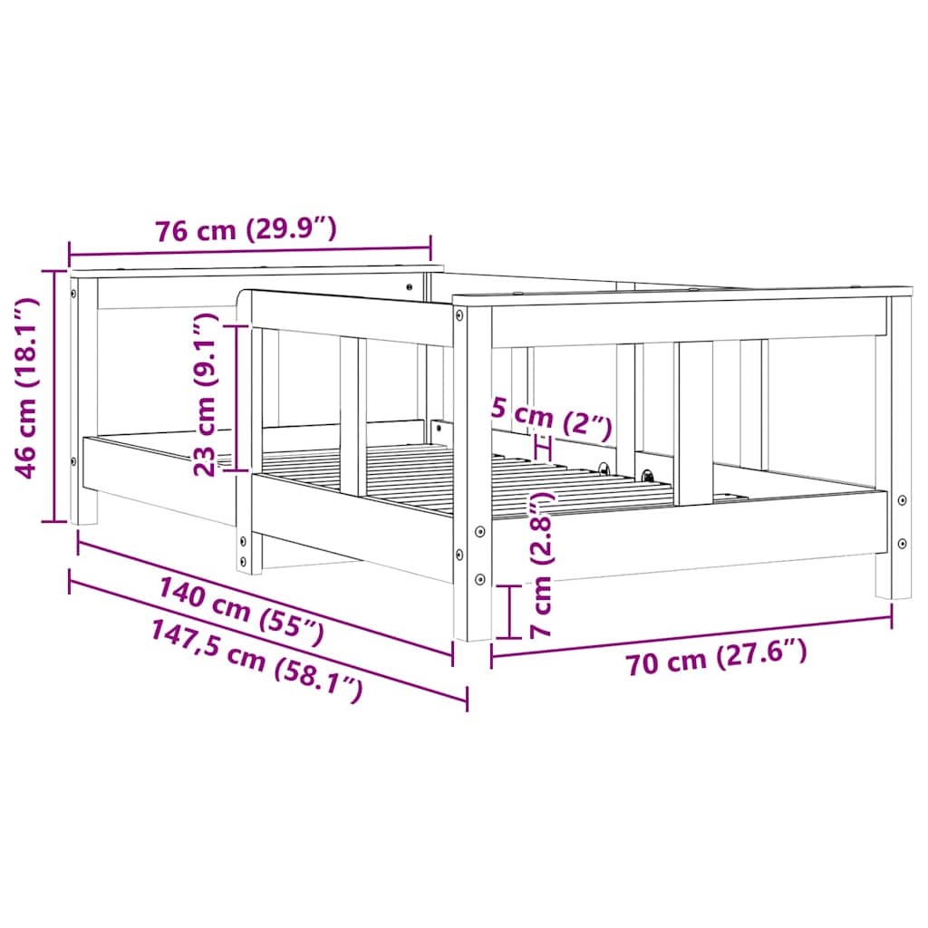 Kinderbedframe 70x140 cm massief grenenhout wit