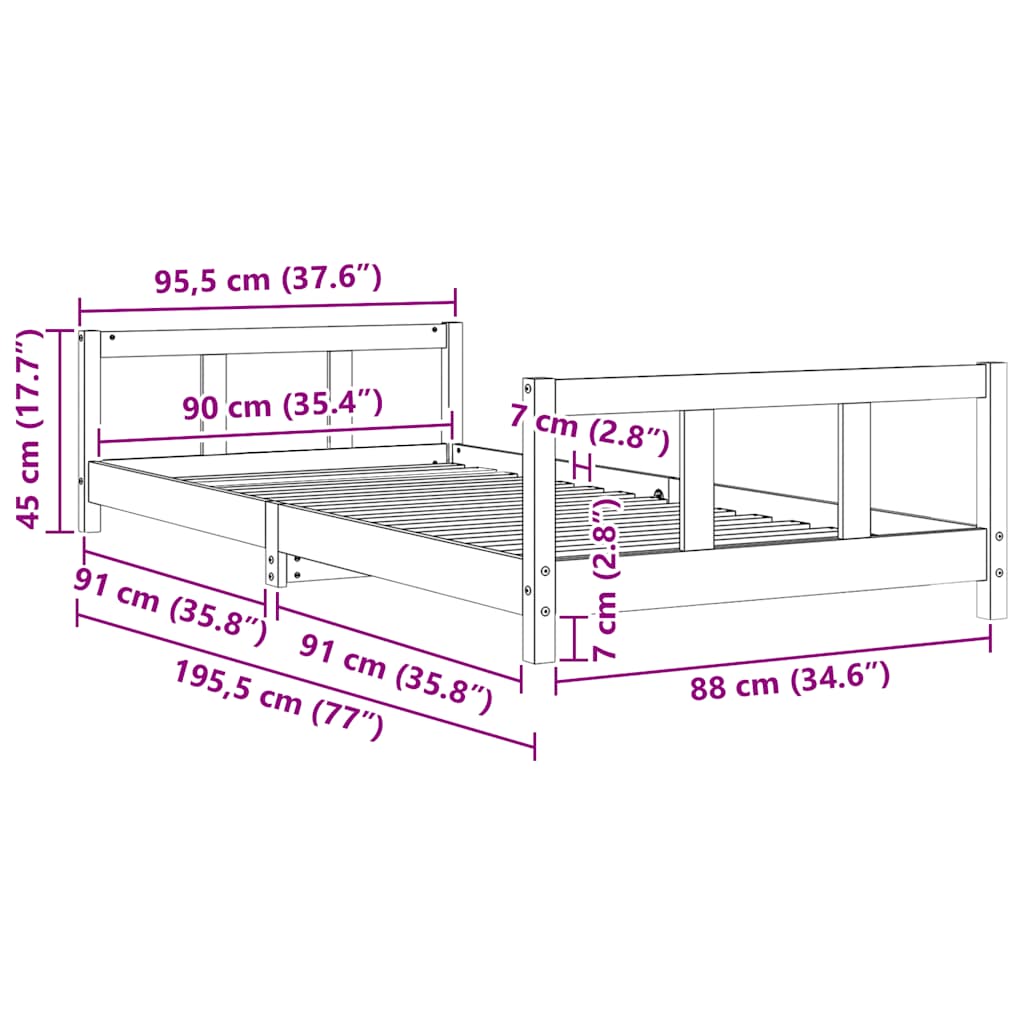 Kinderbedframe 90x190 cm massief grenenhout