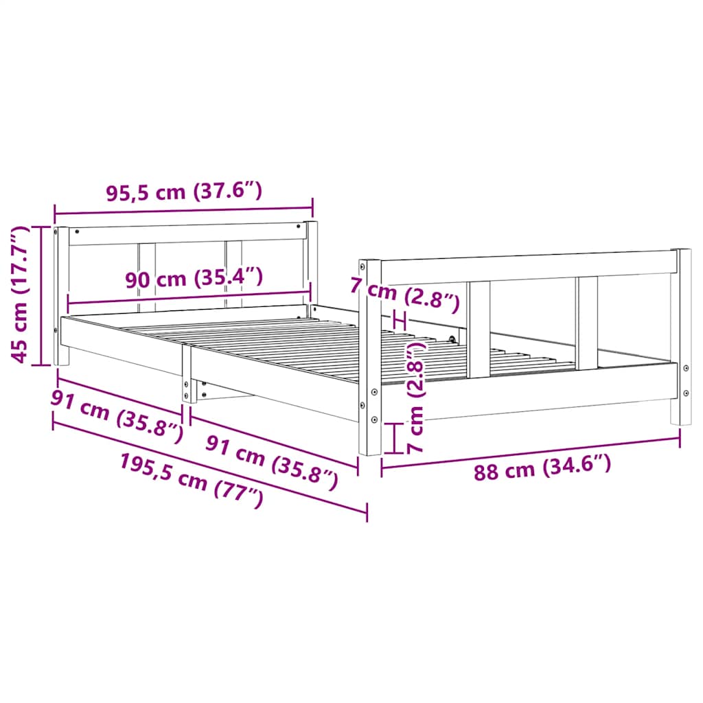 Kinderbedframe 90x190 cm massief grenenhout wit