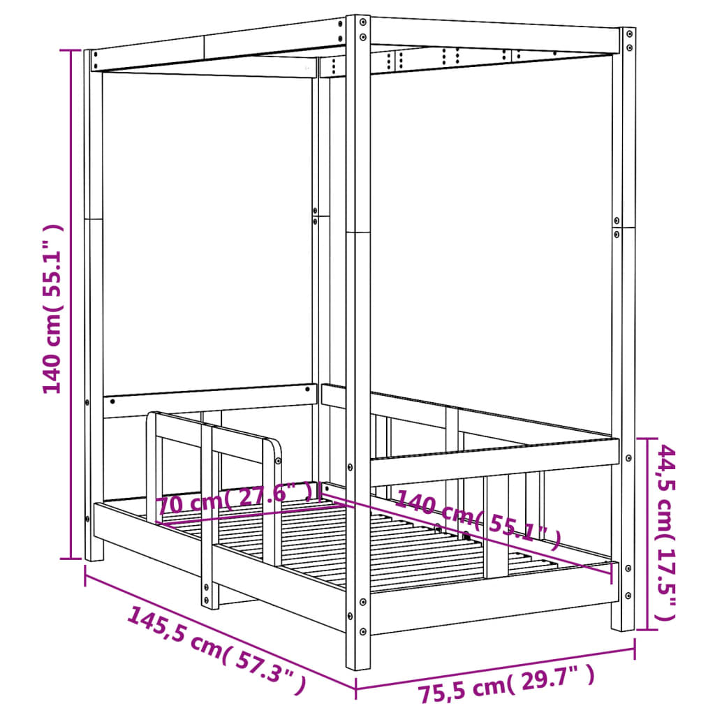 Kinderbedframe 70x140 cm massief grenenhout