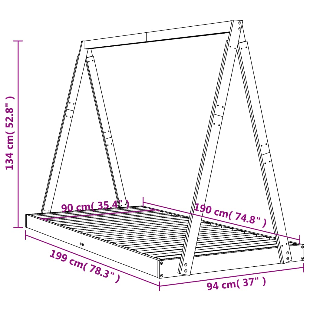 Kinderbedframe 90x190 cm massief grenenhout