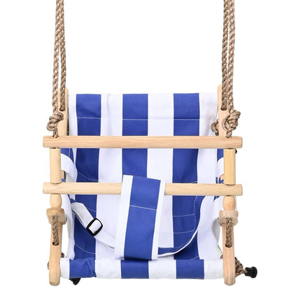 Babyschommel met veiligheidsgordel katoen hout blauw