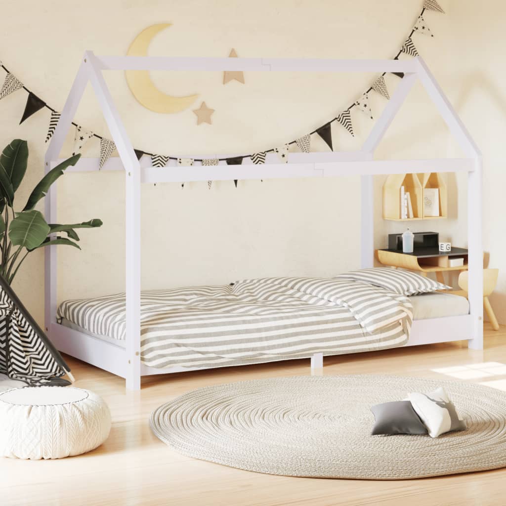 Kinderbedframe massief grenenhout wit 80x160 cm