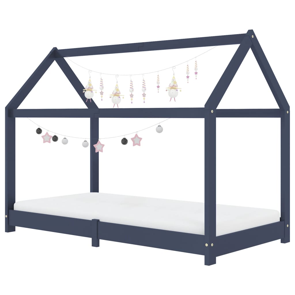 Kinderbedframe massief grenenhout grijs 80x160 cm