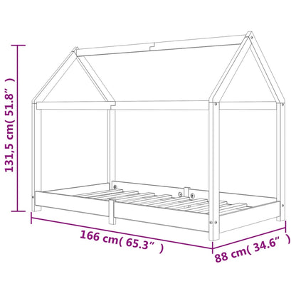Kinderbedframe massief grenenhout grijs 80x160 cm