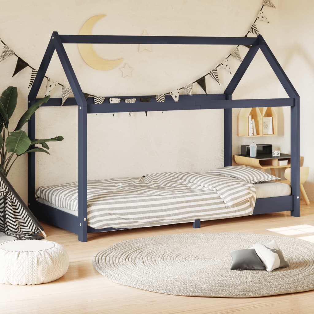 Kinderbedframe massief grenenhout grijs 80x160 cm