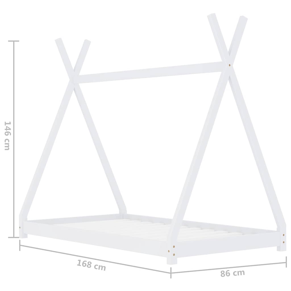 Kinderbedframe massief grenenhout wit 80x160 cm