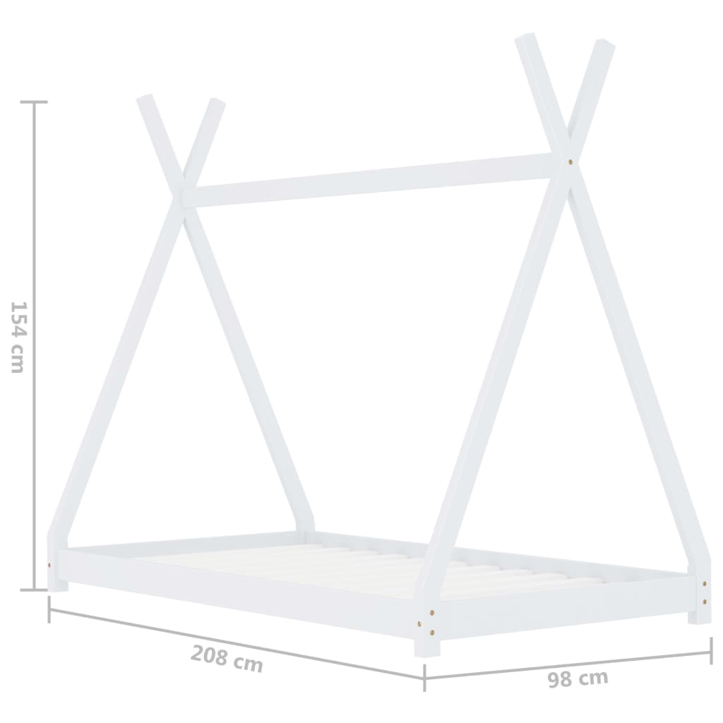 Kinderbedframe massief grenenhout wit 90x200 cm