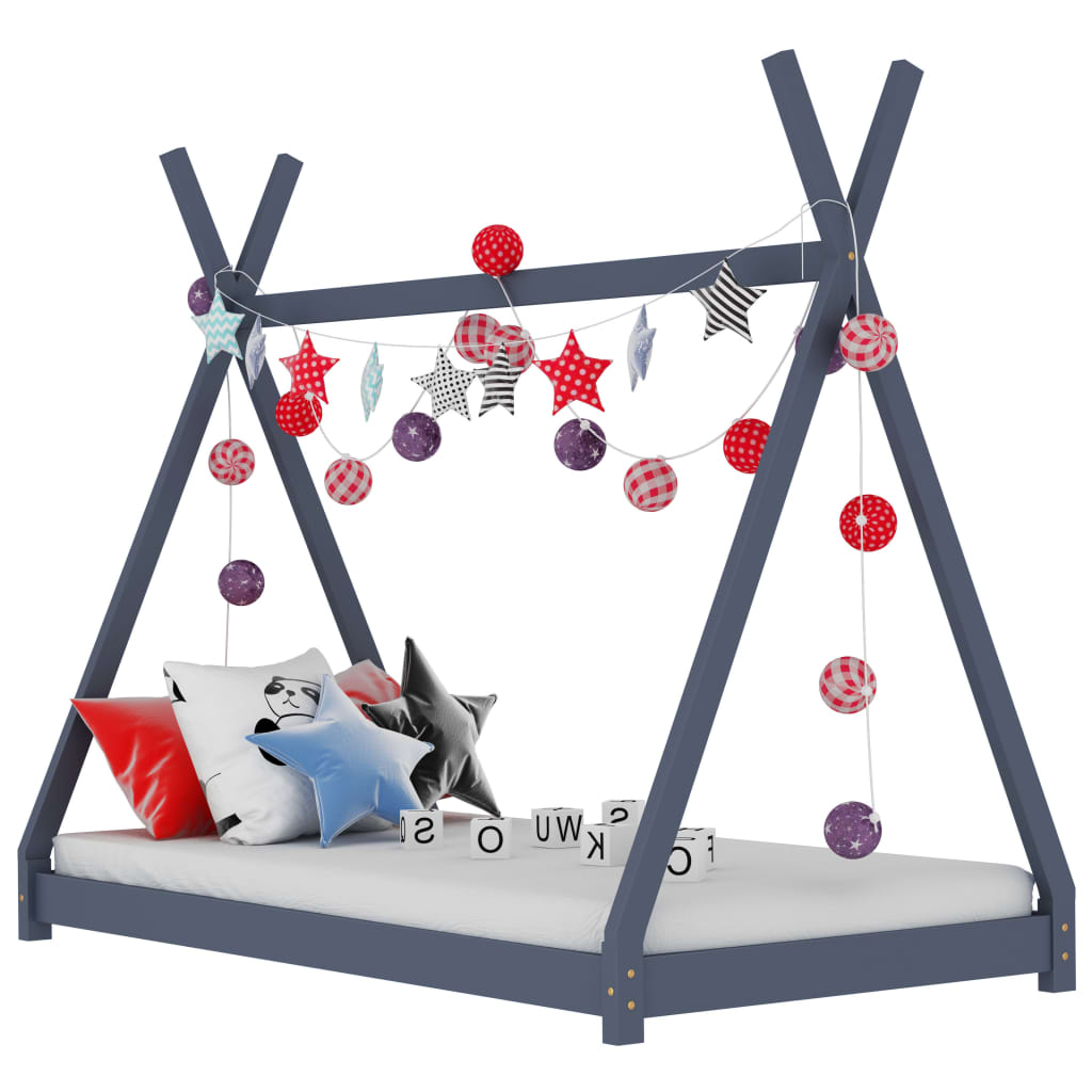 Kinderbedframe massief grenenhout grijs 80x160 cm