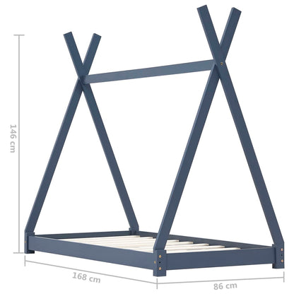 Kinderbedframe massief grenenhout grijs 80x160 cm