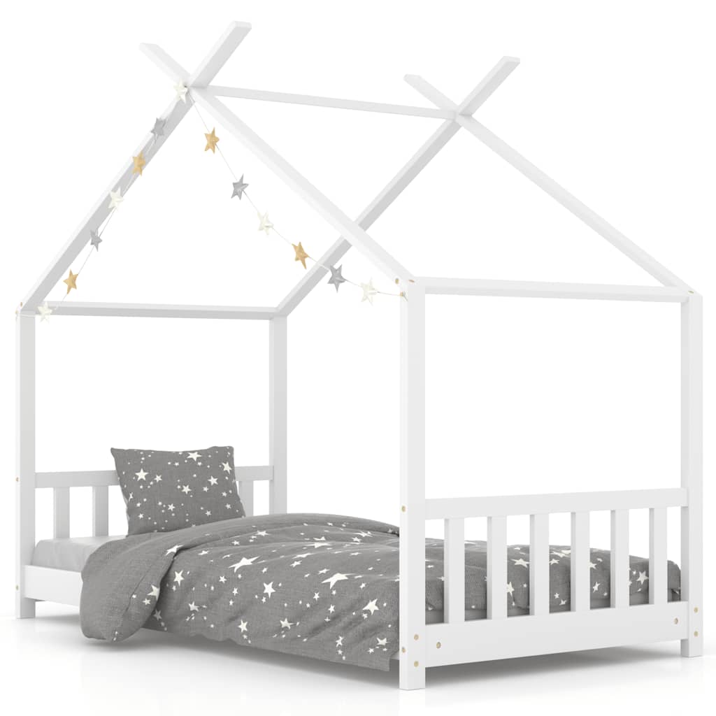 Kinderbedframe massief grenenhout wit 80x160 cm