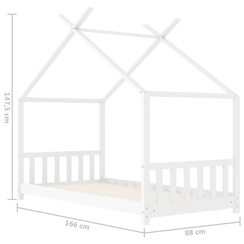 Kinderbedframe massief grenenhout wit 80x160 cm
