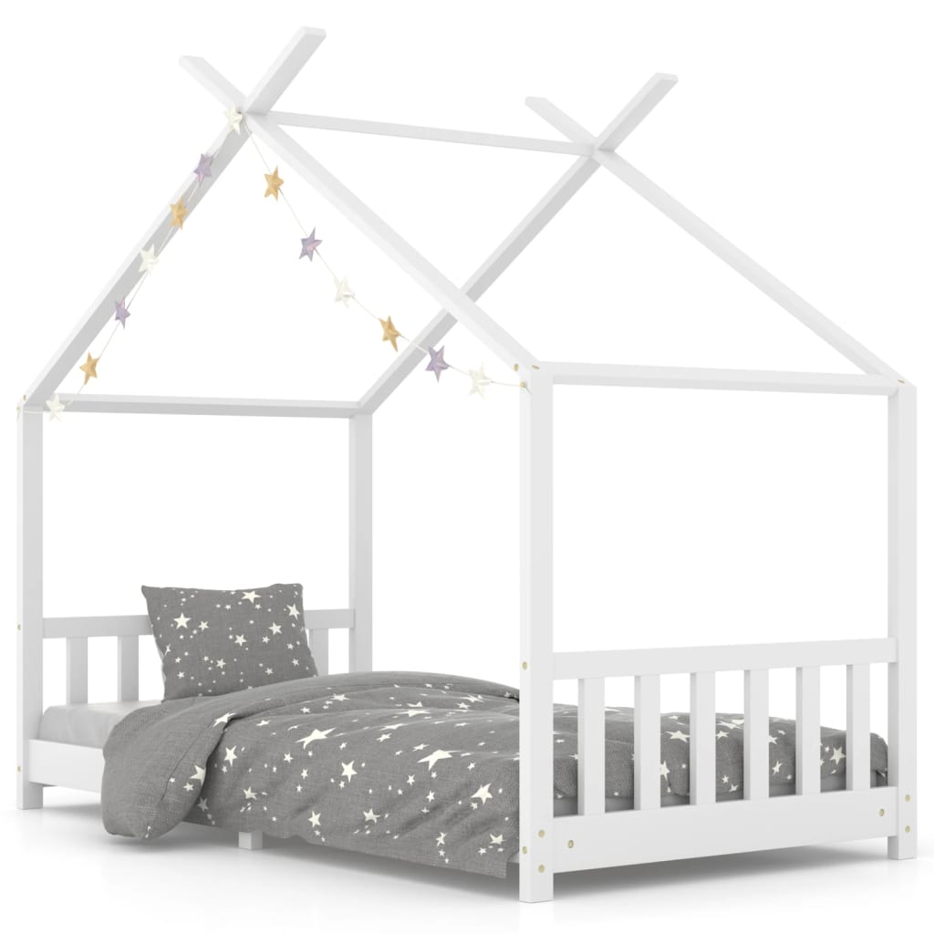Kinderbedframe massief grenenhout wit 90x200 cm
