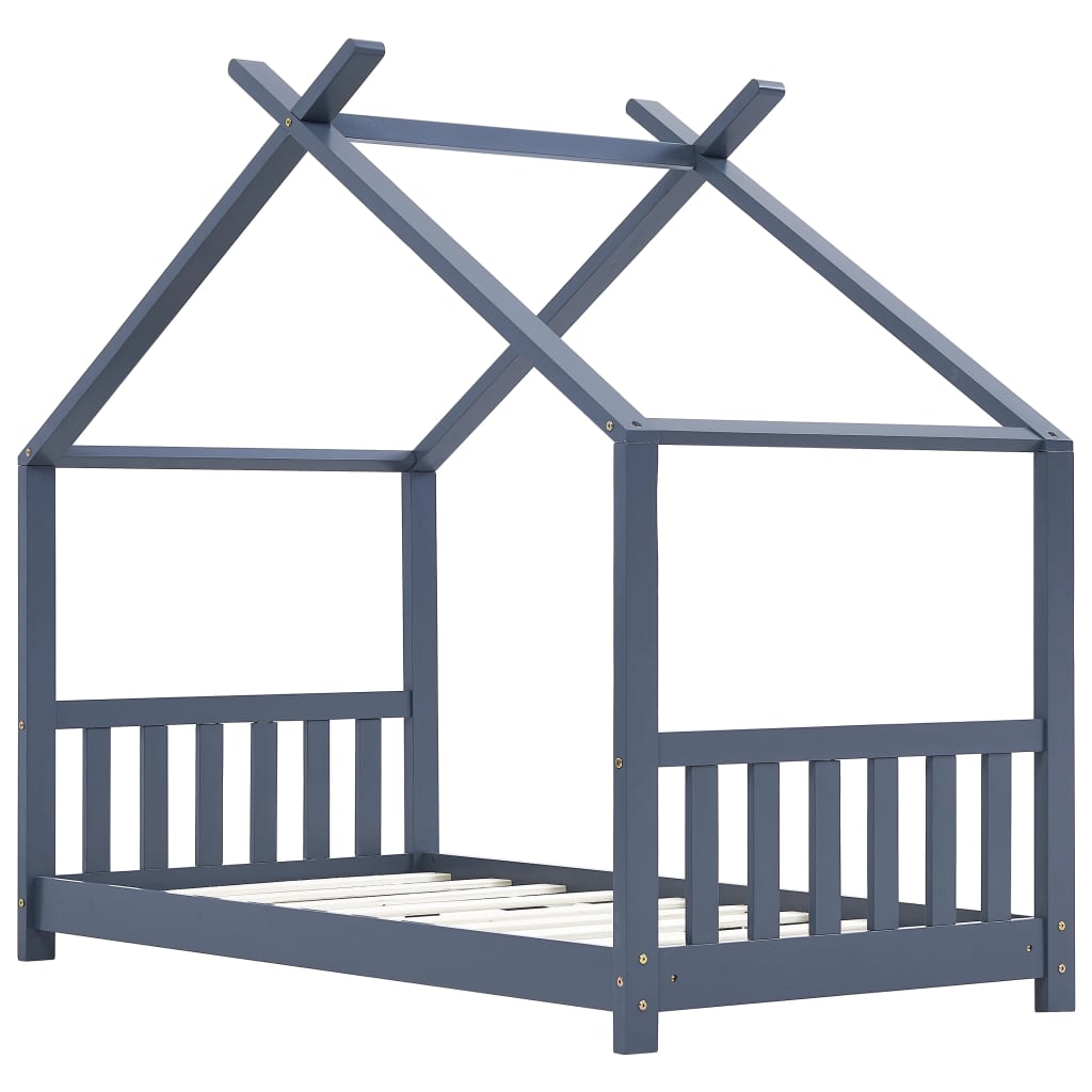 Kinderbedframe massief grenenhout grijs 80x160 cm
