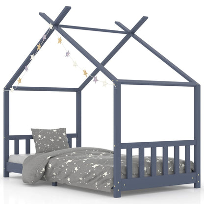 Kinderbedframe massief grenenhout grijs 90x200 cm