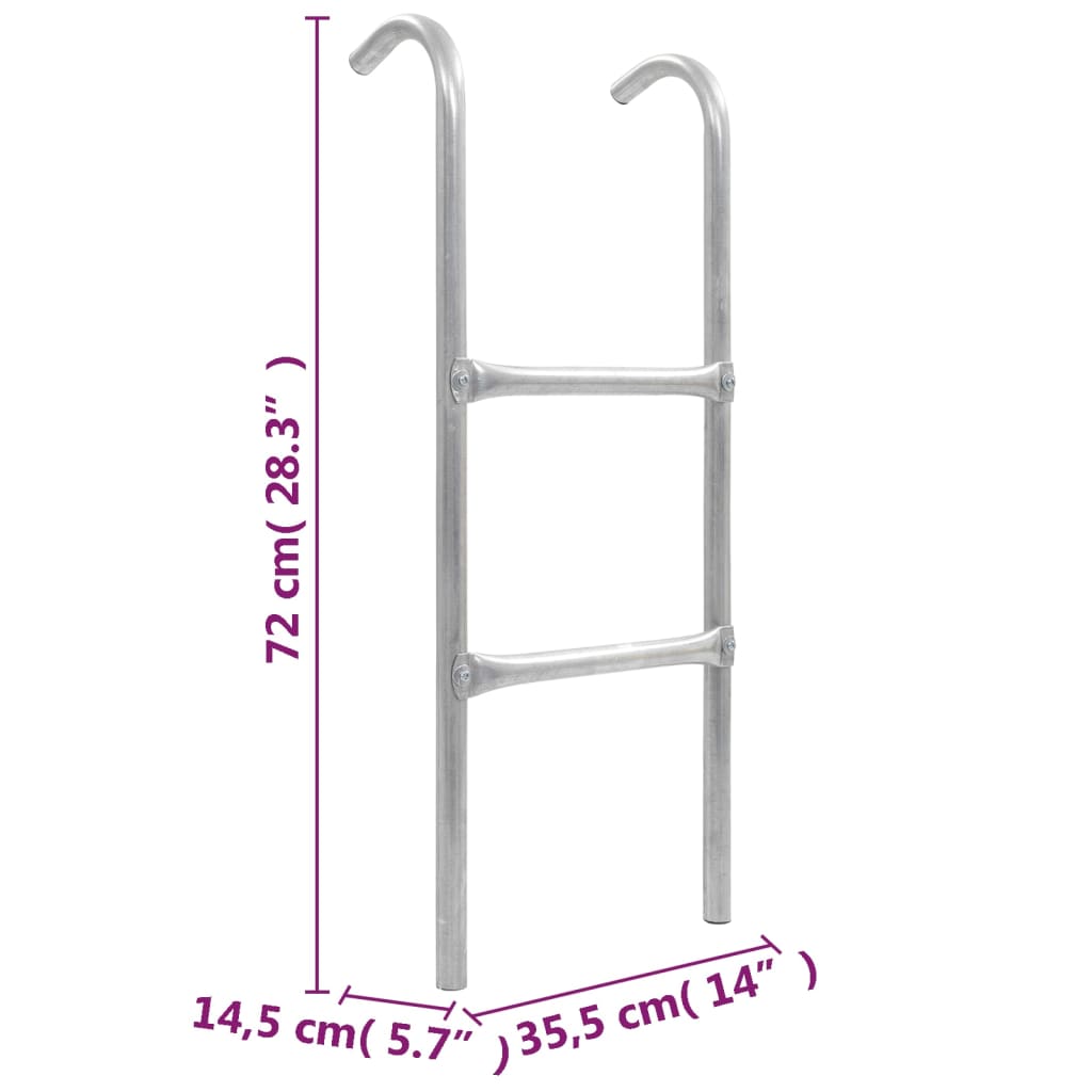 Trampolineladder met 2 sporten 72 cm staal zilverkleurig (geschikt voor 65 cm hoogte)