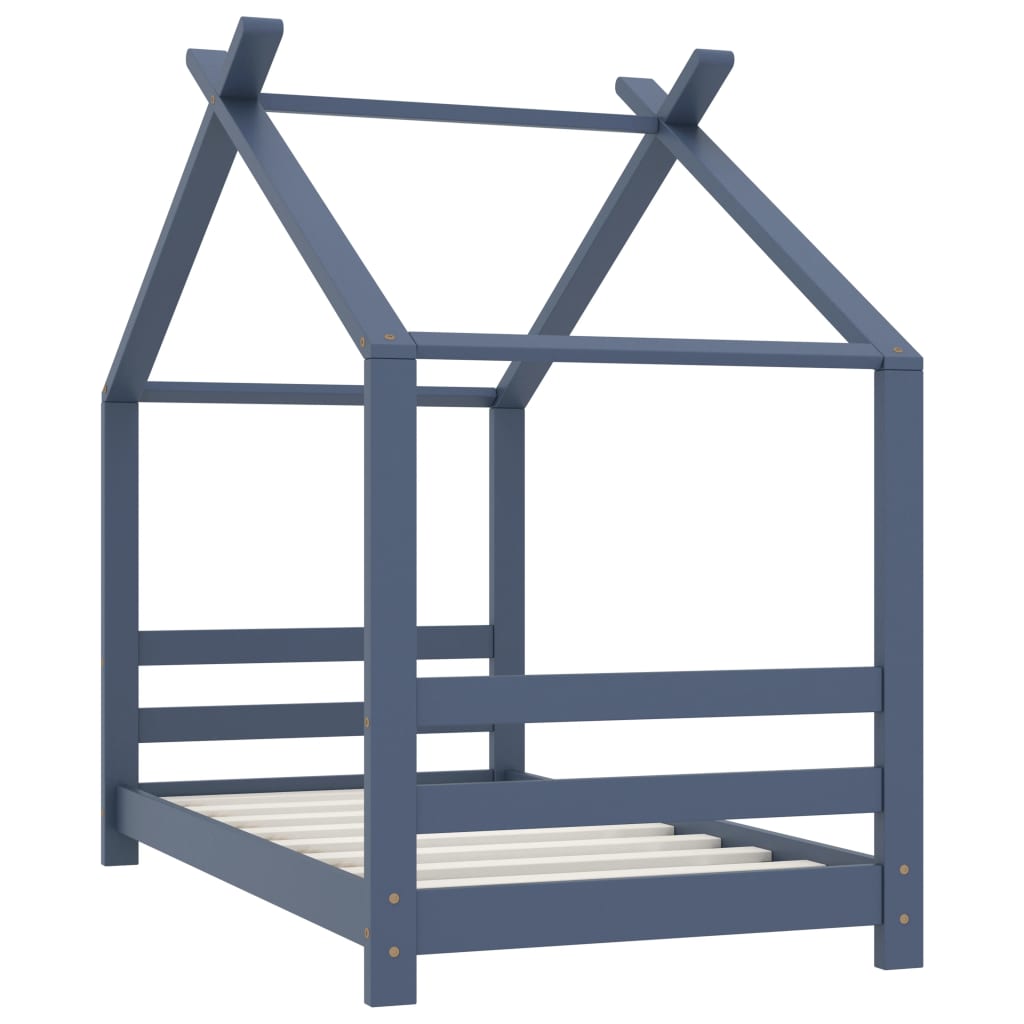 Kinderbedframe massief grenenhout grijs 70x140 cm