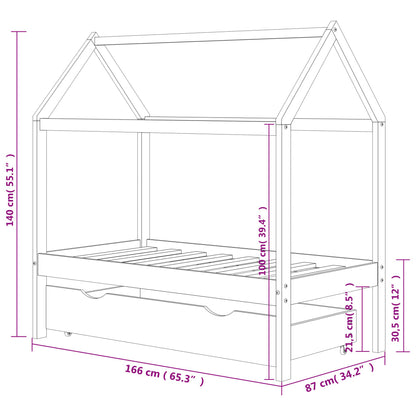 Kinderbedframe met lade massief grenenhout 80x160 cm
