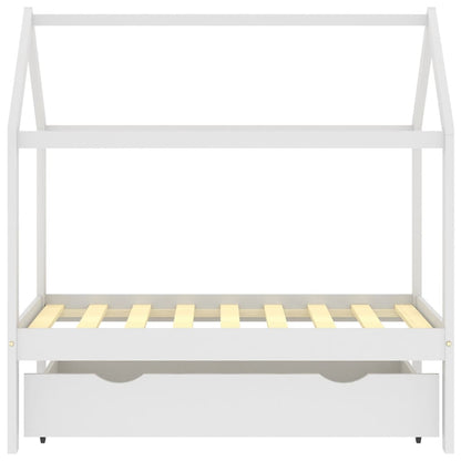 Kinderbedframe met lade massief grenenhout 70x140 cm wit