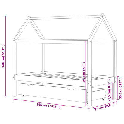 Kinderbedframe met lade massief grenenhout 70x140 cm wit
