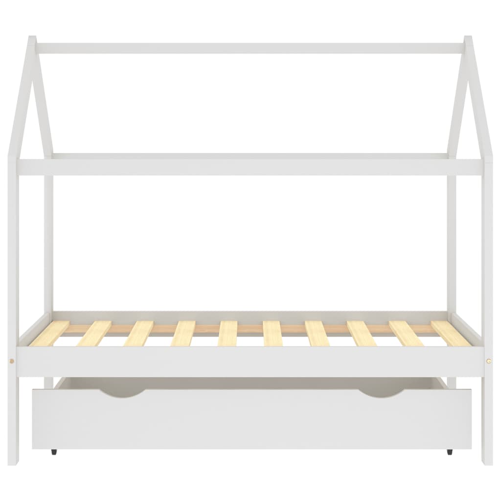 Kinderbedframe met lade massief grenenhout wit 80x160 cm