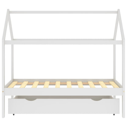 Kinderbedframe met lade massief grenenhout wit 80x160 cm
