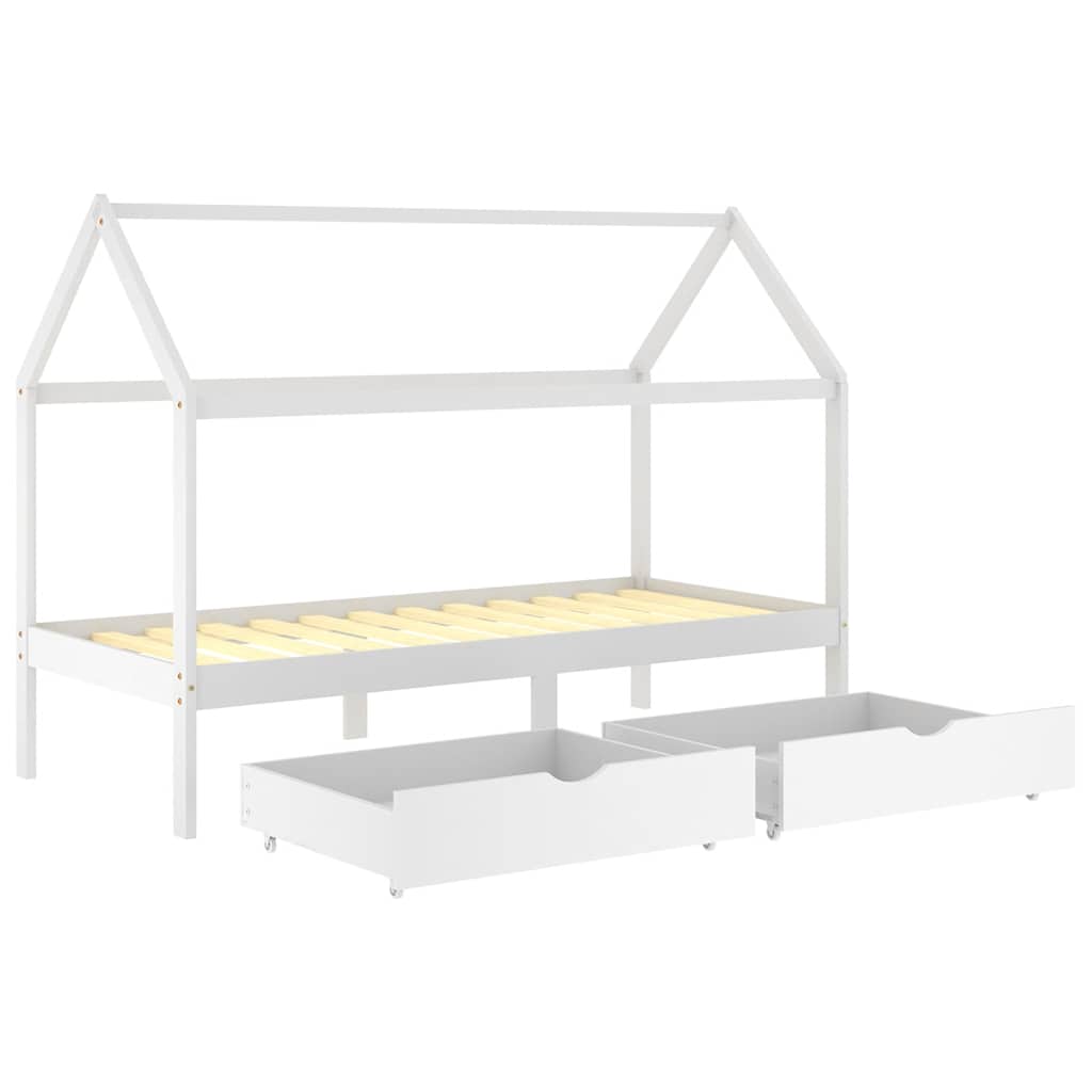 Kinderbedframe met lades massief grenenhout 90x200 cm wit