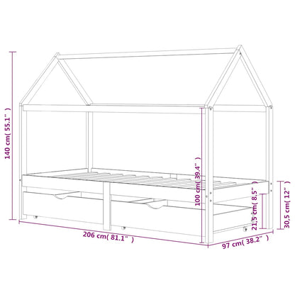 Kinderbedframe met lades massief grenenhout 90x200 cm wit