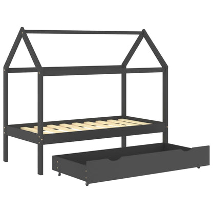 Kinderbedframe met lade grenenhout donkergrijs 80x160 cm