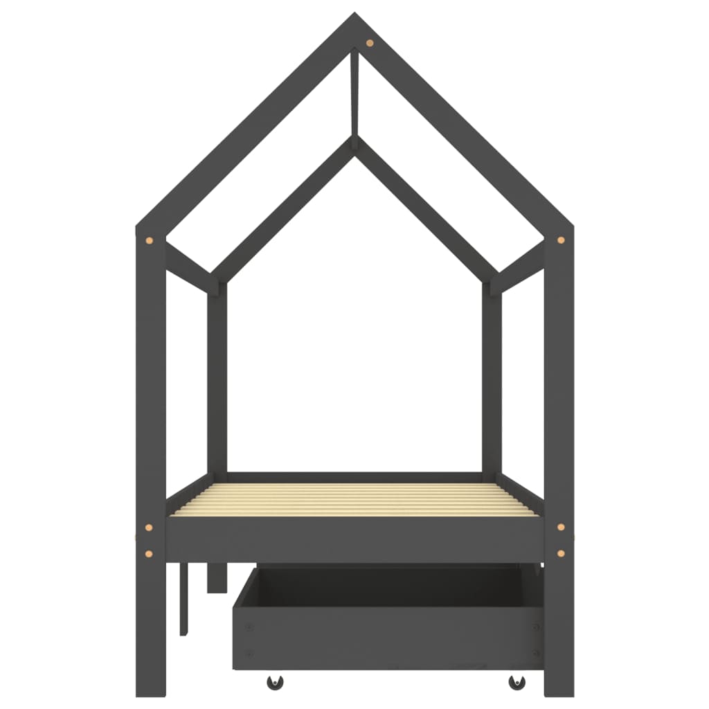Kinderbedframe met lades grenenhout donkergrijs 90x200 cm