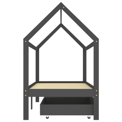 Kinderbedframe met lades grenenhout donkergrijs 90x200 cm