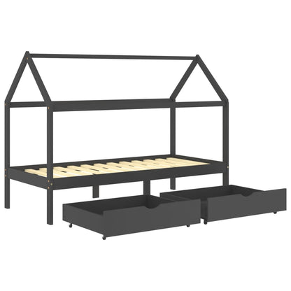 Kinderbedframe met lades grenenhout donkergrijs 90x200 cm