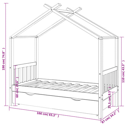 Kinderbedframe met lade massief grenenhout 80x160 cm