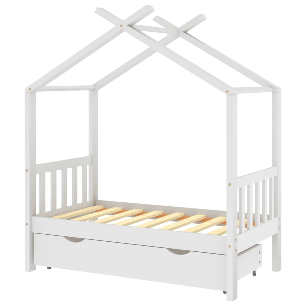 Kinderbedframe met lade massief grenenhout 70x140 cm wit