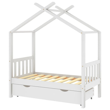 Kinderbedframe met lade massief grenenhout 70x140 cm wit