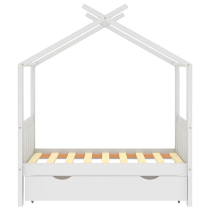 Kinderbedframe met lade massief grenenhout 70x140 cm wit