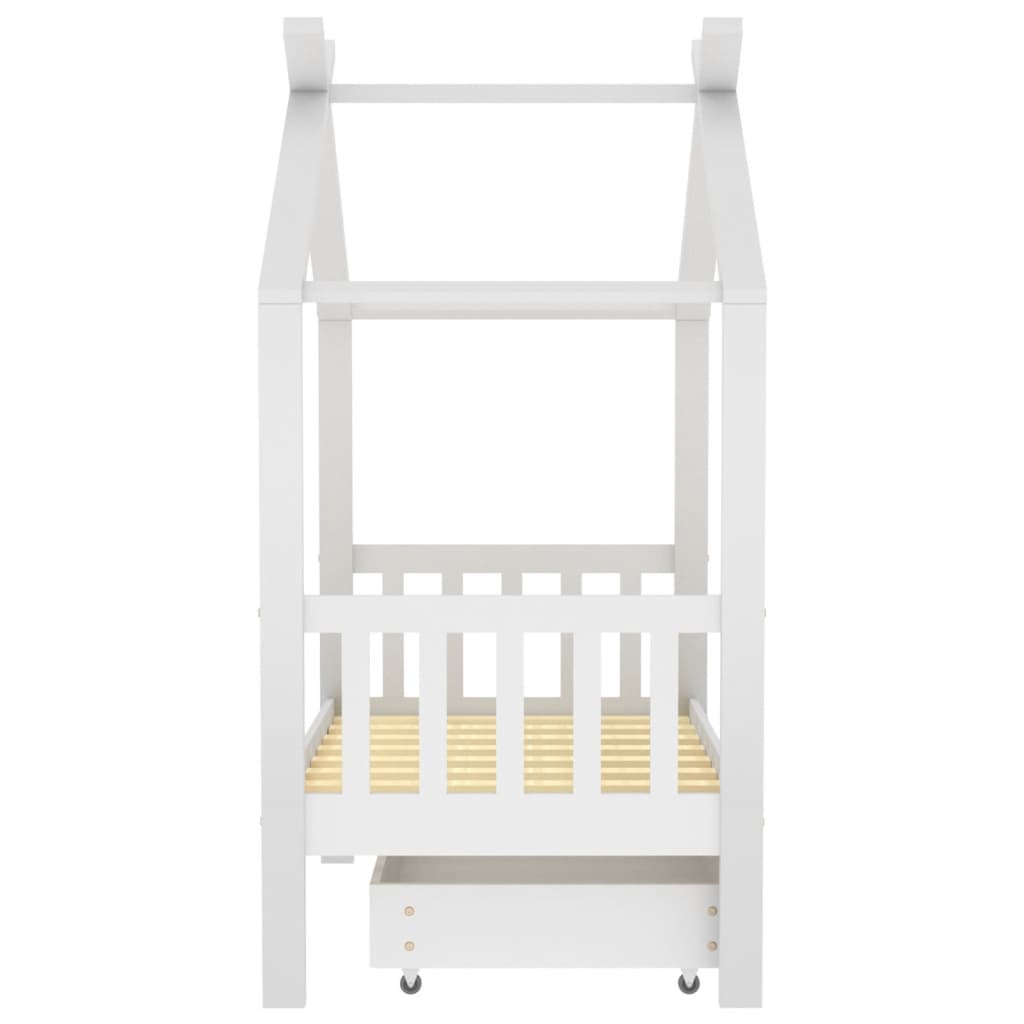 Kinderbedframe met lade massief grenenhout 70x140 cm wit