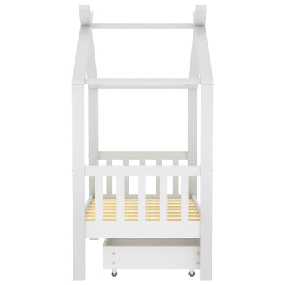 Kinderbedframe met lade massief grenenhout 70x140 cm wit