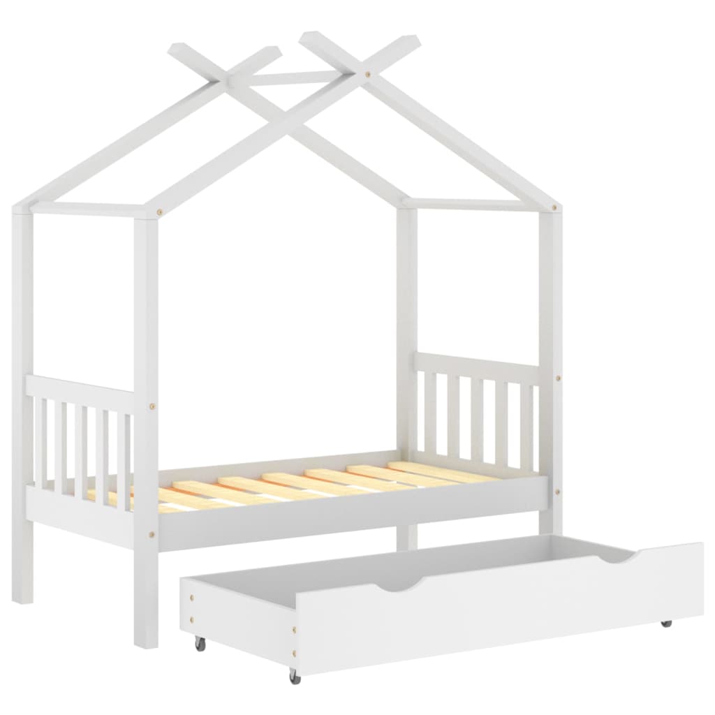 Kinderbedframe met lade massief grenenhout 70x140 cm wit