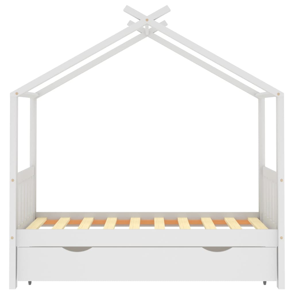 Kinderbedframe met lade massief grenenhout wit 80x160 cm