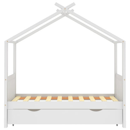 Kinderbedframe met lade massief grenenhout wit 80x160 cm