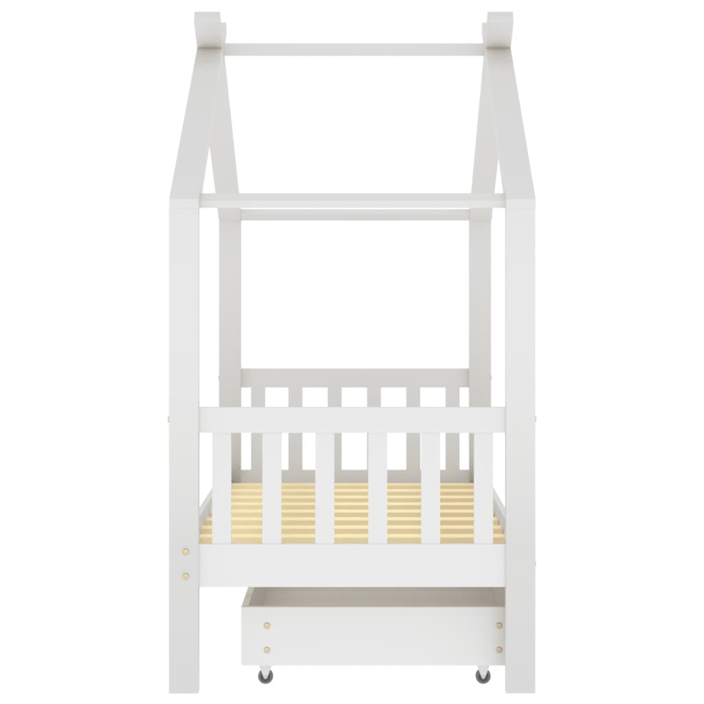 Kinderbedframe met lade massief grenenhout wit 80x160 cm