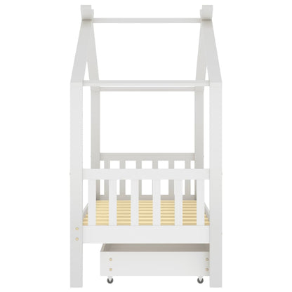 Kinderbedframe met lade massief grenenhout wit 80x160 cm