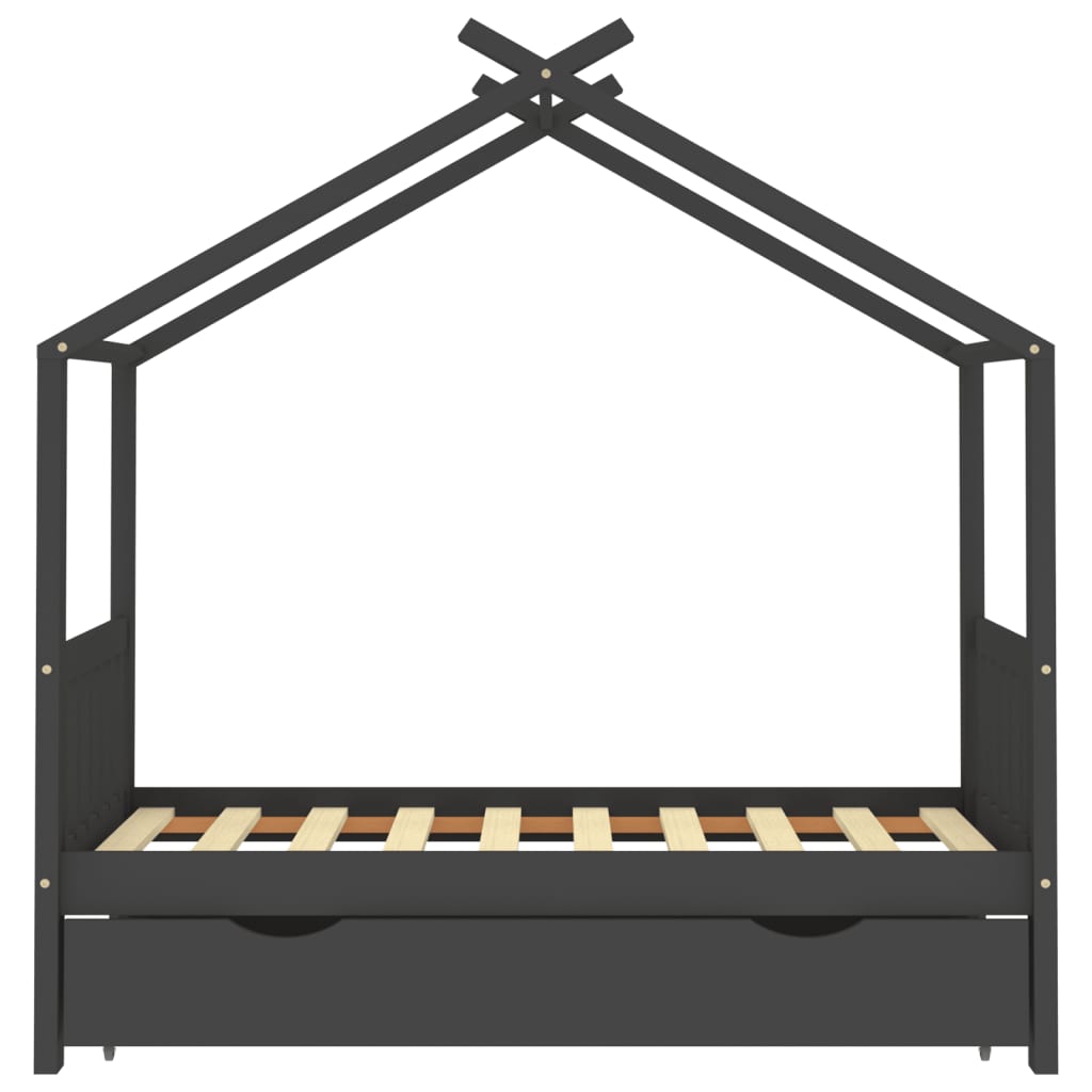 Kinderbedframe met lade grenenhout donkergrijs 80x160 cm