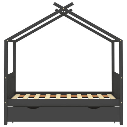 Kinderbedframe met lade grenenhout donkergrijs 80x160 cm