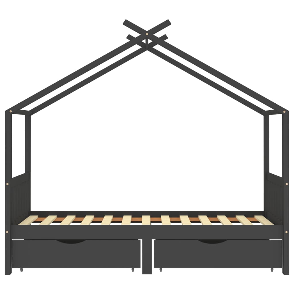 Kinderbedframe met lades grenenhout donkergrijs 90x200 cm