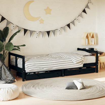 Kinderbedframe 80x200 cm massief grenenhout zwart