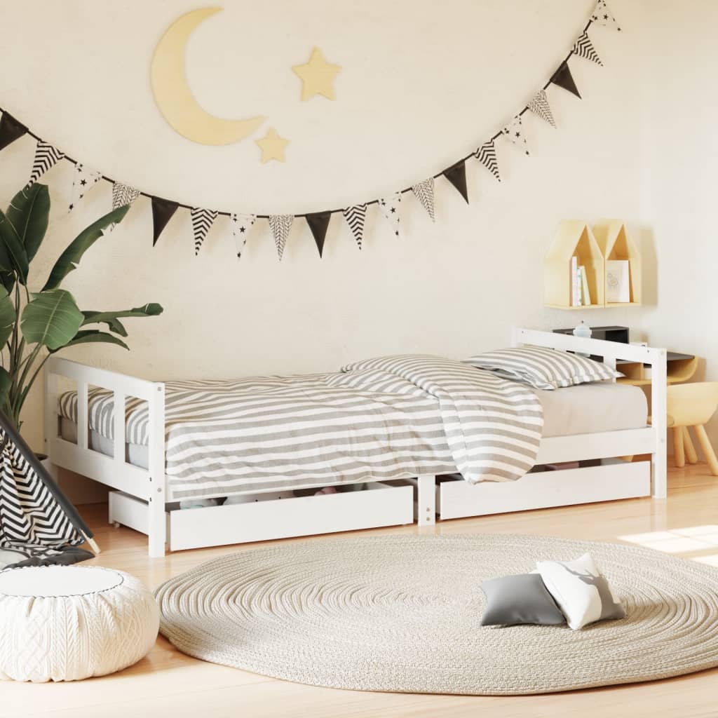 Kinderbedframe 90x200 cm massief grenenhout wit